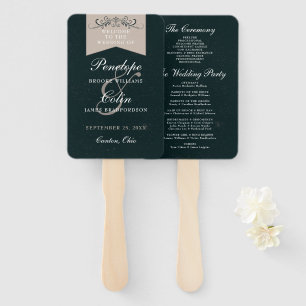 Elegant Black Tan Library Book Wedding Program Hand Fan
