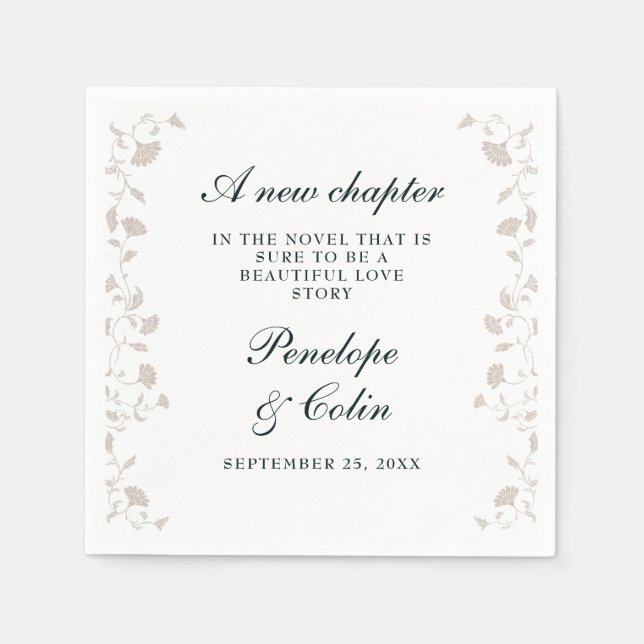Elegant Black Tan Vintage Library Book Wedding Napkin (Front)