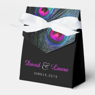 Elegant Black Teal and Hot Pink Peacock Wedding Favour Box