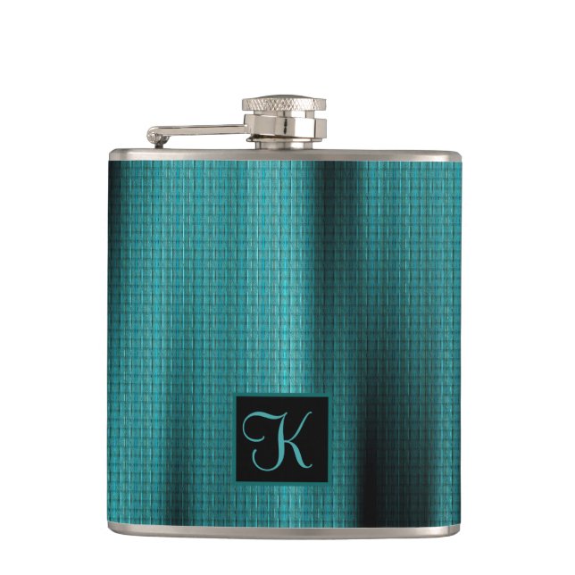 Elegant Black & Teal Personalised Monogram Gift Hip Flask (Front)