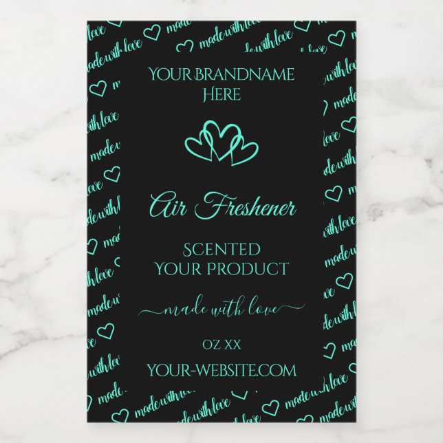 Elegant Black Teal Word Cloud Product Label Hearts (Single Label)