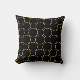 Elegant Black Template Gold Circles Pattern Modern Cushion