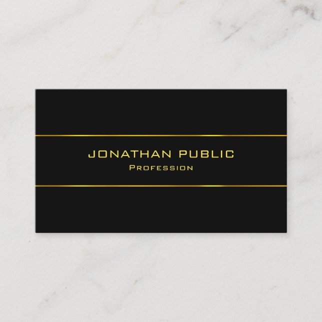 Elegant Black Template Gold Text Stylish Modern Business Card (Front)