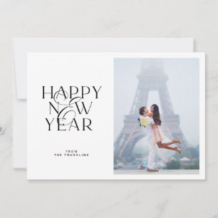 Elegant black text Happy New Year photo greeting I Invitation