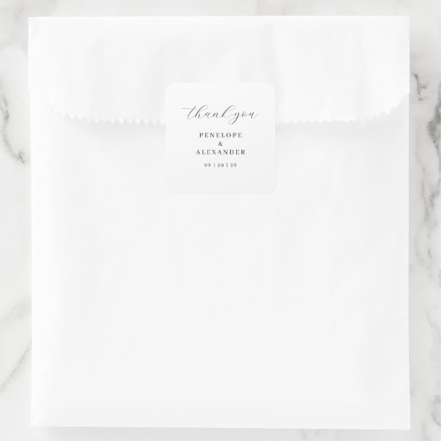 Elegant Black Thank You Card Square Sticker (Bag)