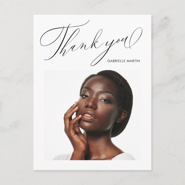 Elegant Black Thank You Script Photo Graduation Postcard (Front)