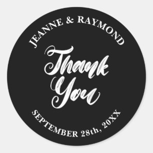 Elegant Black Thank You Wedding Favour Classic Round Sticker