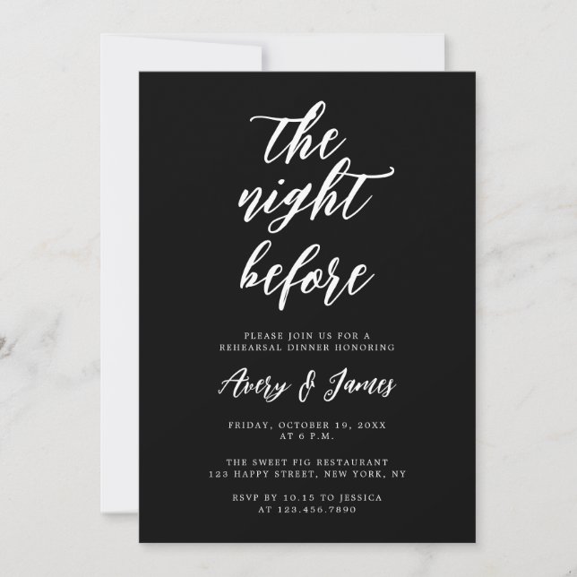 Elegant Black The Night Before Rehearsal Dinner  Invitation (Front)