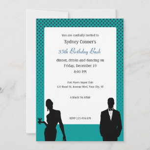 Elegant Black Tie Birthday Party Black Invitation
