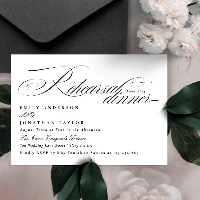 Elegant Black Tie Calligraphy Rehearsal Dinner Enclosure Card (See Matching Collection Below on this page or Contact Me via the Design Contact Button for help )