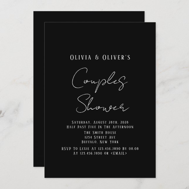 Elegant Black Tie Couples Shower Invitation (Front/Back)