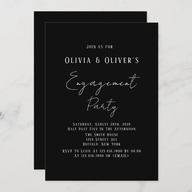 Elegant Black Tie Engagement Party Invitation (Front/Back)