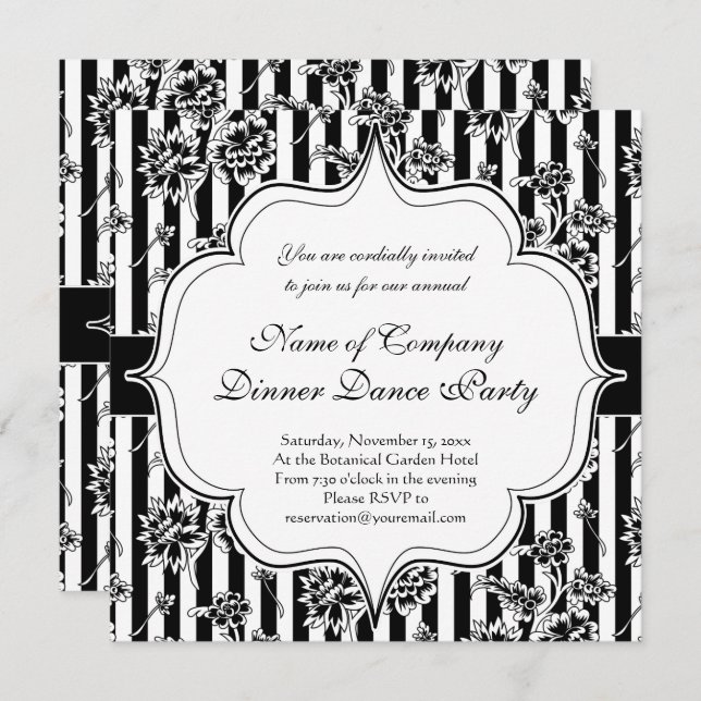Elegant Black Tie Formal Dinner Dance Party Invita Invitation (Front/Back)