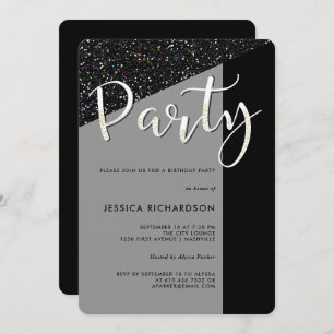 Elegant Black Tie   Glitter Look Party Invitation