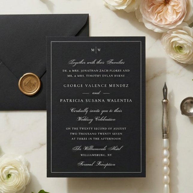 Elegant Black Tie Monogram Wedding Invitation (Creator Uploaded)