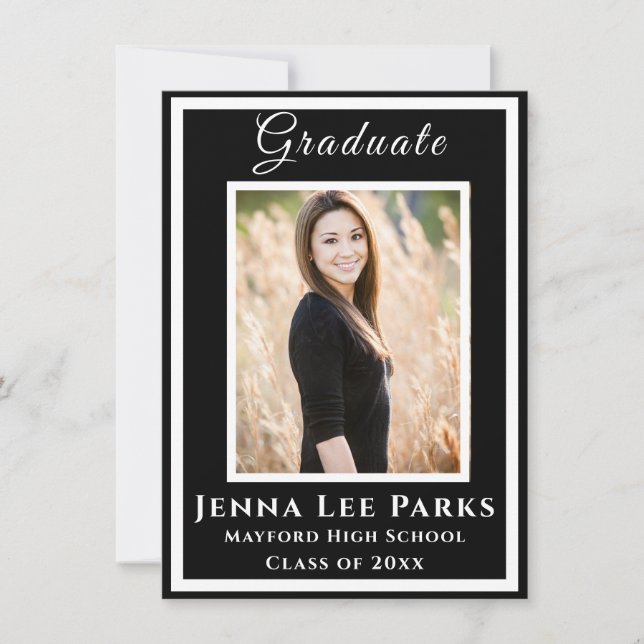 Elegant Black Tie Photo Graduation Announcement (Front)