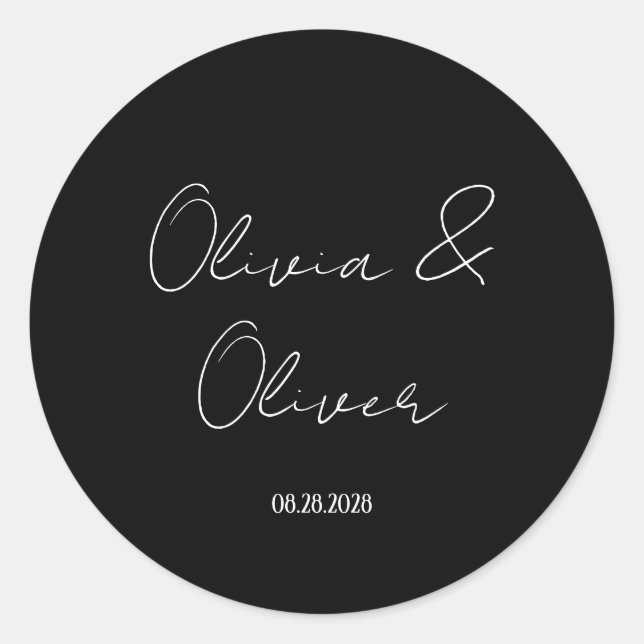 Elegant Black Tie Wedding Classic Round Sticker (Front)