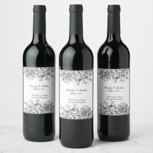 Elegant Black Toile Floral Wine Label