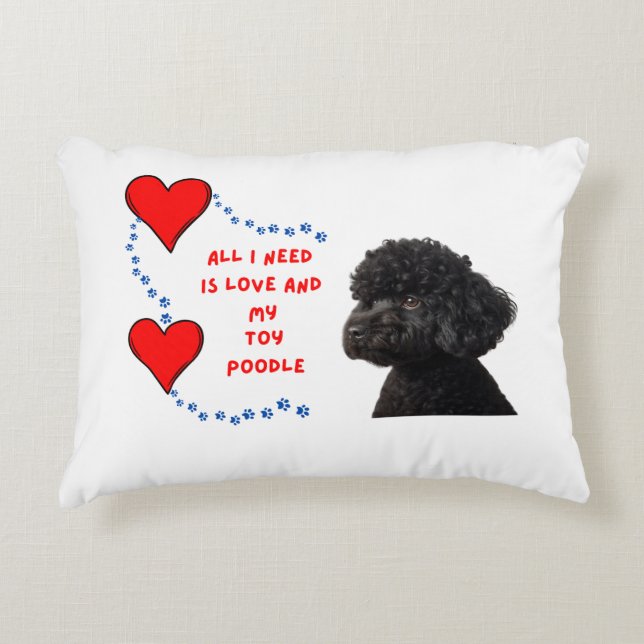 Elegant Black Toy Poodle Accent Pillow (Front)