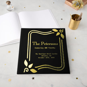 Elegant Black Traditional Wedding Gold Guest Book