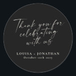 Elegant Black Trendy Script Personalised Thank You Classic Round Sticker<br><div class="desc">Elegant Trendy Script Custom Thank You Classic Round Sticker in Black</div>