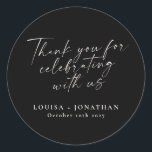 Elegant Black Trendy Script Personalised Thank You Classic Round Sticker<br><div class="desc">Elegant Trendy Script Custom Thank You Classic Round Sticker in Black</div>