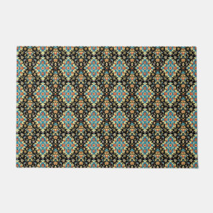 Elegant black turquoise arabesque doormat