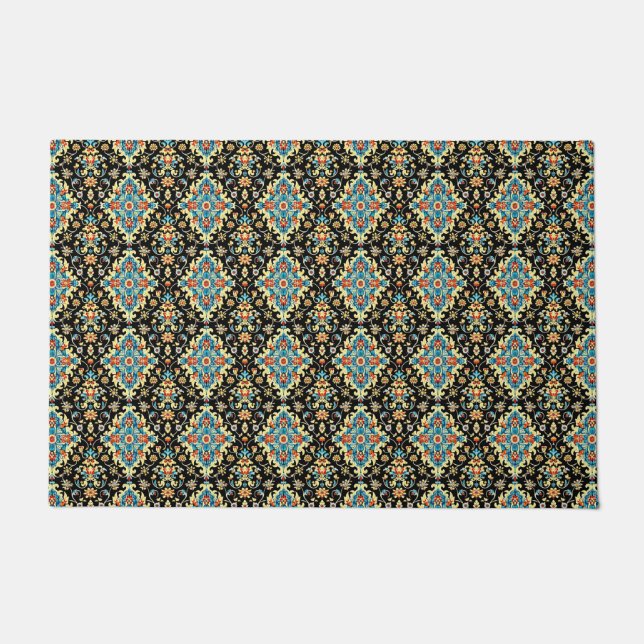 Elegant black turquoise arabesque doormat (Front)
