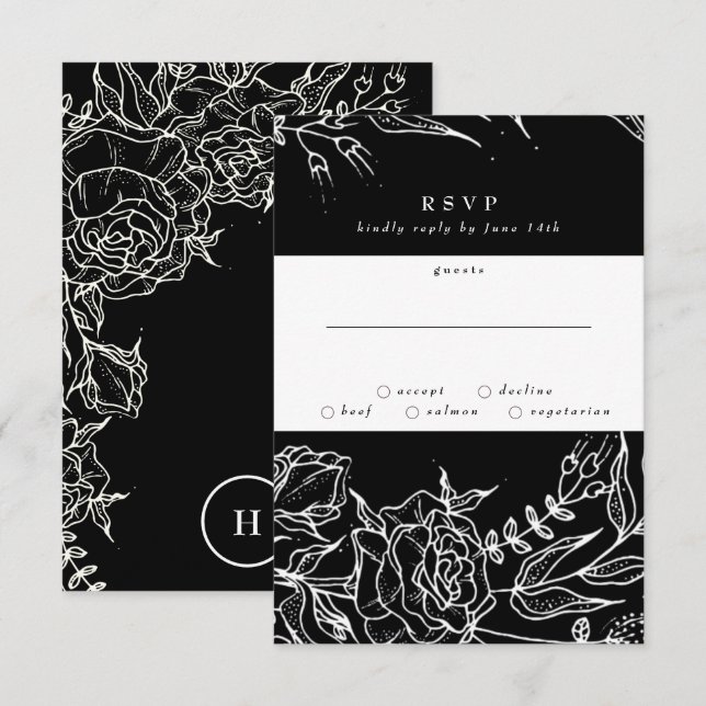 Elegant Black Tuxedo Bright White Wreath Wedding RSVP Card (Front/Back)