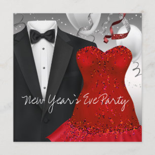 Elegant Black Tuxedo Red Dress Party Invitation