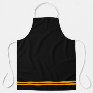 Elegant Black Twin Golden Yellow Racing Stripes Apron