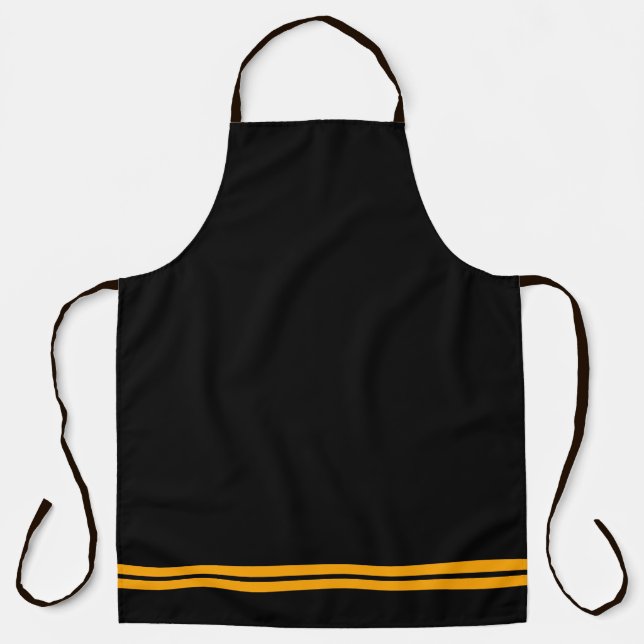 Elegant Black Twin Golden Yellow Racing Stripes Apron (Front)