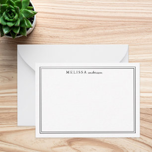 Elegant Black Two Border Minimalist Monogram Name Card