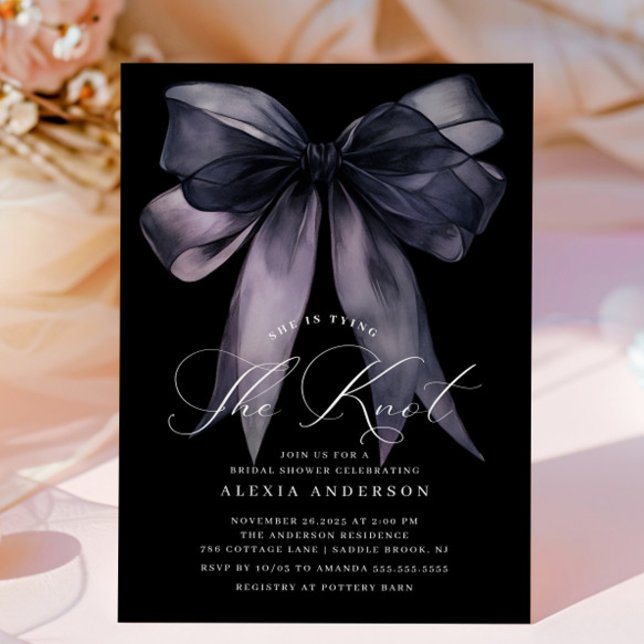 Elegant Black Tying the knot Bridal Shower Invitation (Creator Uploaded)