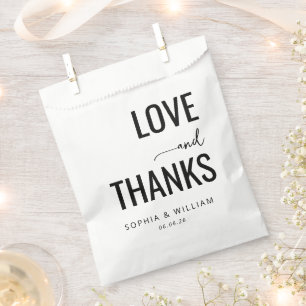 Elegant Black Typographic Love Thanks Favour Bag