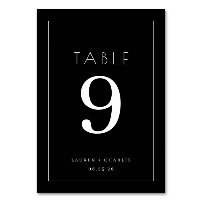 Elegant Black Typographic Table Sign Number (Front)