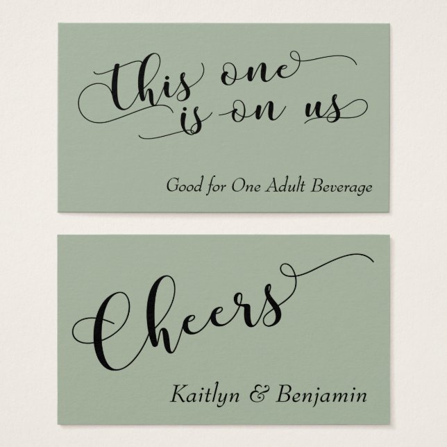 Elegant Black Typography on Sage Drink Tickets (Front & Back)