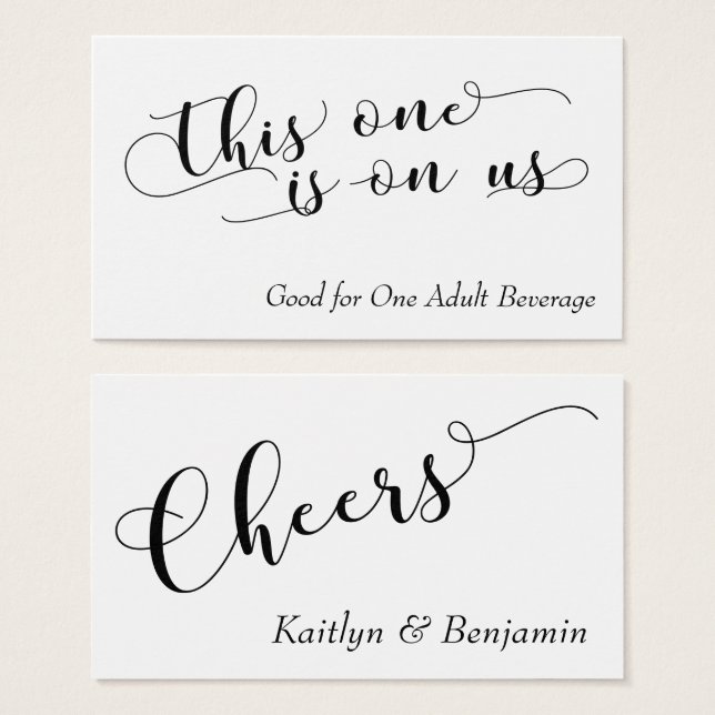 Elegant Black Typography on White Drink Tickets (Front & Back)