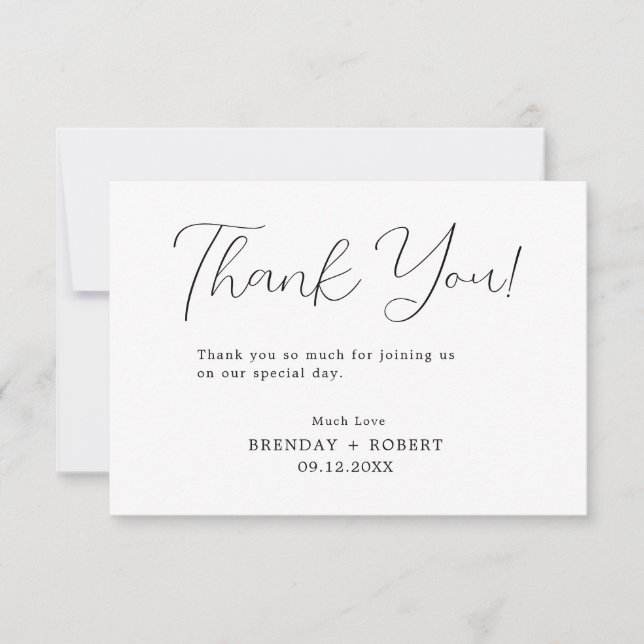 Elegant Black Typography On White Thank You Card (Front)