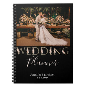 elegant black typography photo wedding planner notebook