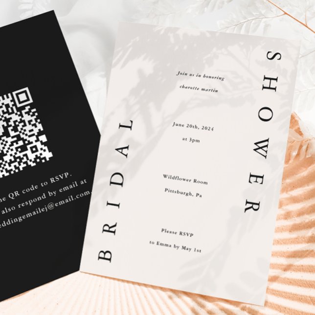 Elegant Black Typography QR Code Bridal Shower Invitation (Creator Uploaded)
