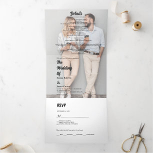 Elegant Black Typography Tri-Fold Wedding Invitati