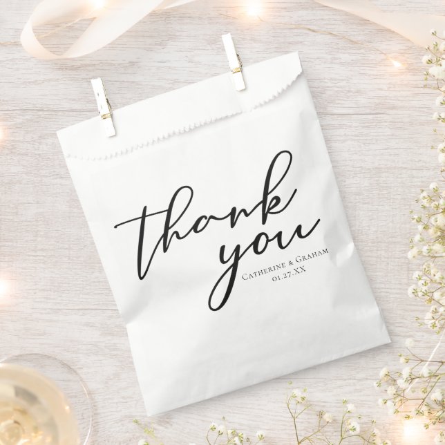 Elegant Black Typography Wedding Thank You Favour Bag (Clipped)