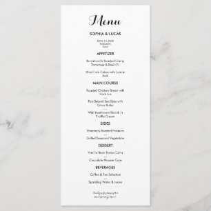 Elegant Black Typography White Wedding Menu Card