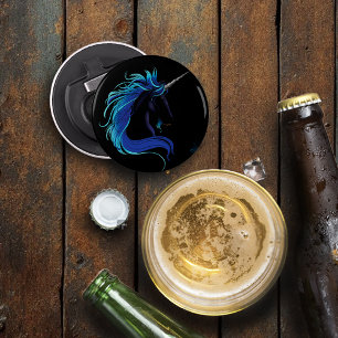 Elegant Black Unicorn Blue Silver Magical Fantasy Bottle Opener