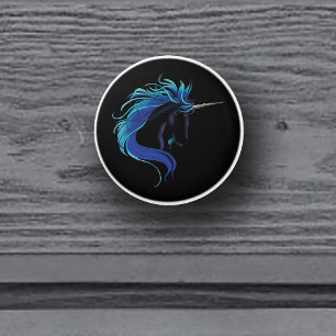 Elegant Black Unicorn Blue Silver Magical Fantasy Ceramic Knob