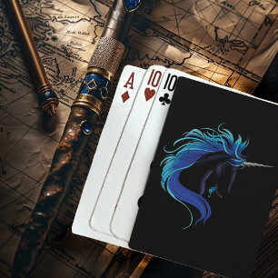 Elegant Black Unicorn Blue Silver Magical Fantasy Playing Cards