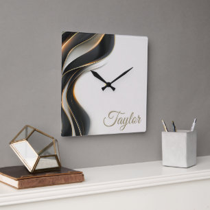 Elegant Black Veil Personalised Square Wall Clock