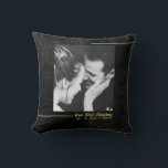 Elegant Black Velvet Gold First Christmas Married Cushion<br><div class="desc">A minimalist textured velvet background (simulated, not real velvet!) with two gold lines for a personalised throw pillow for a newlywed couple, to each other or from anyone, with the message "Our First Christmas". Personalise it with a black and white (preferably) photo and change the year. You could also add...</div>