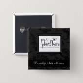 Elegant Black Velvet Style Floral Photo & Text 15 Cm Square Badge (Front & Back)